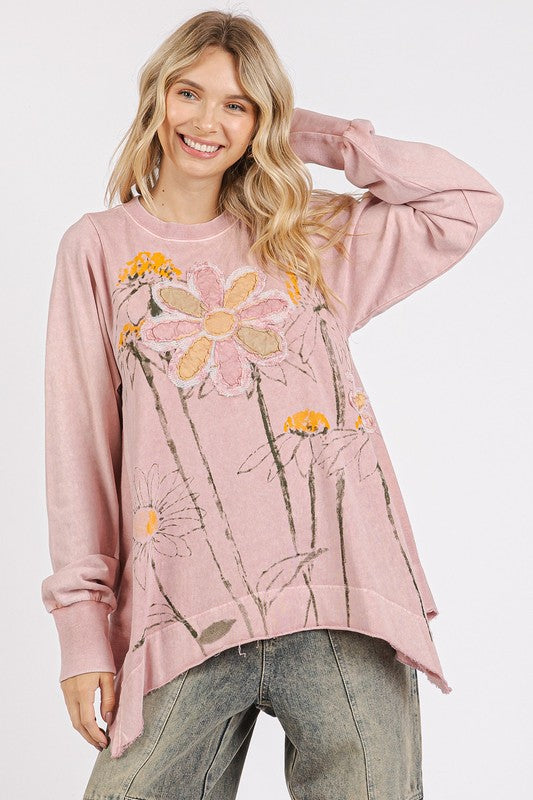 Mittoshop Flower Graphic Print and Patch Oversized Sweatshirt