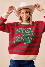 BiBi Christmas Theme Stripe Knit Top | Knit Tops Daverri Fashions