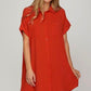 She + Sky Full Size Button Down Short Sleeve Woven Shirt Dress Plus Size Deep Red S