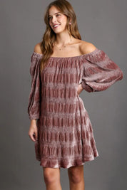 Dusty Pink Umgee Off-Shoulder Balloon Sleeve Velvet Mini Dress | Daverri Fashions