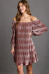 Umgee Off-Shoulder Balloon Sleeve Velvet Mini Dress Dusty Pink