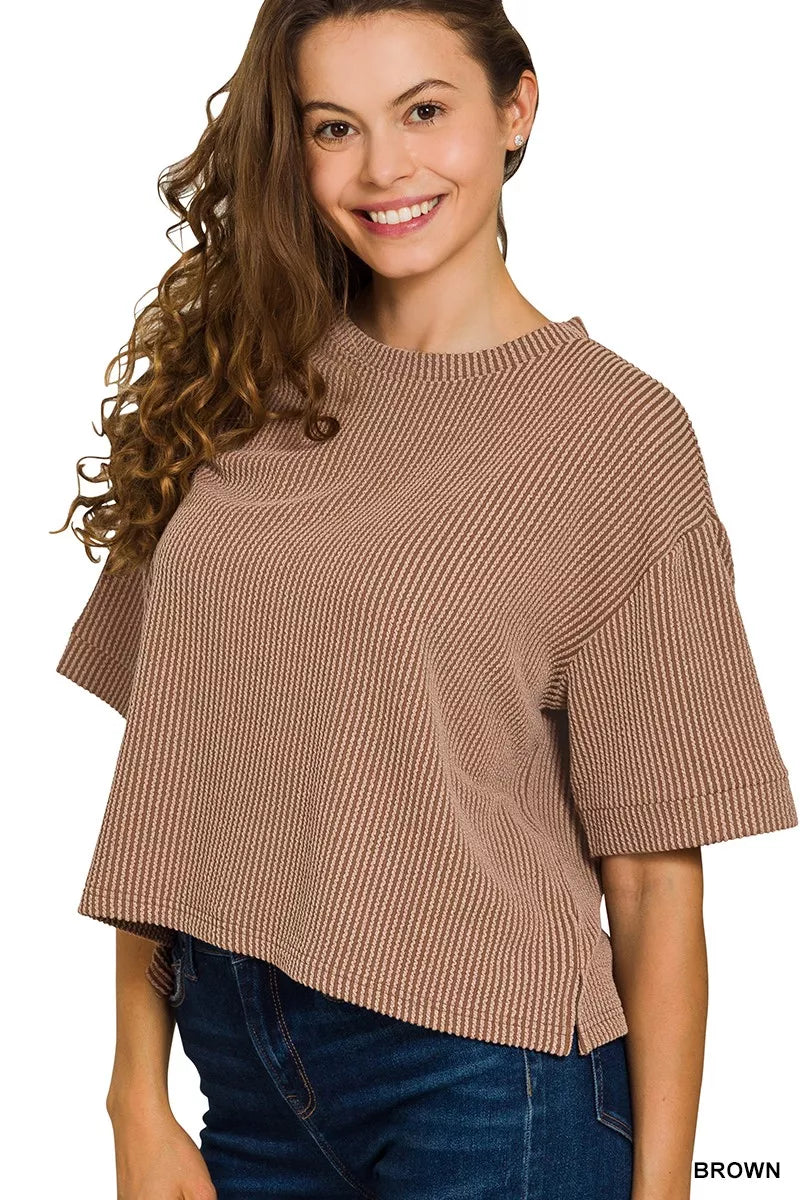 Zenana Raised Rib Short Sleeve Tee & Pants Set | Daverri Fashions