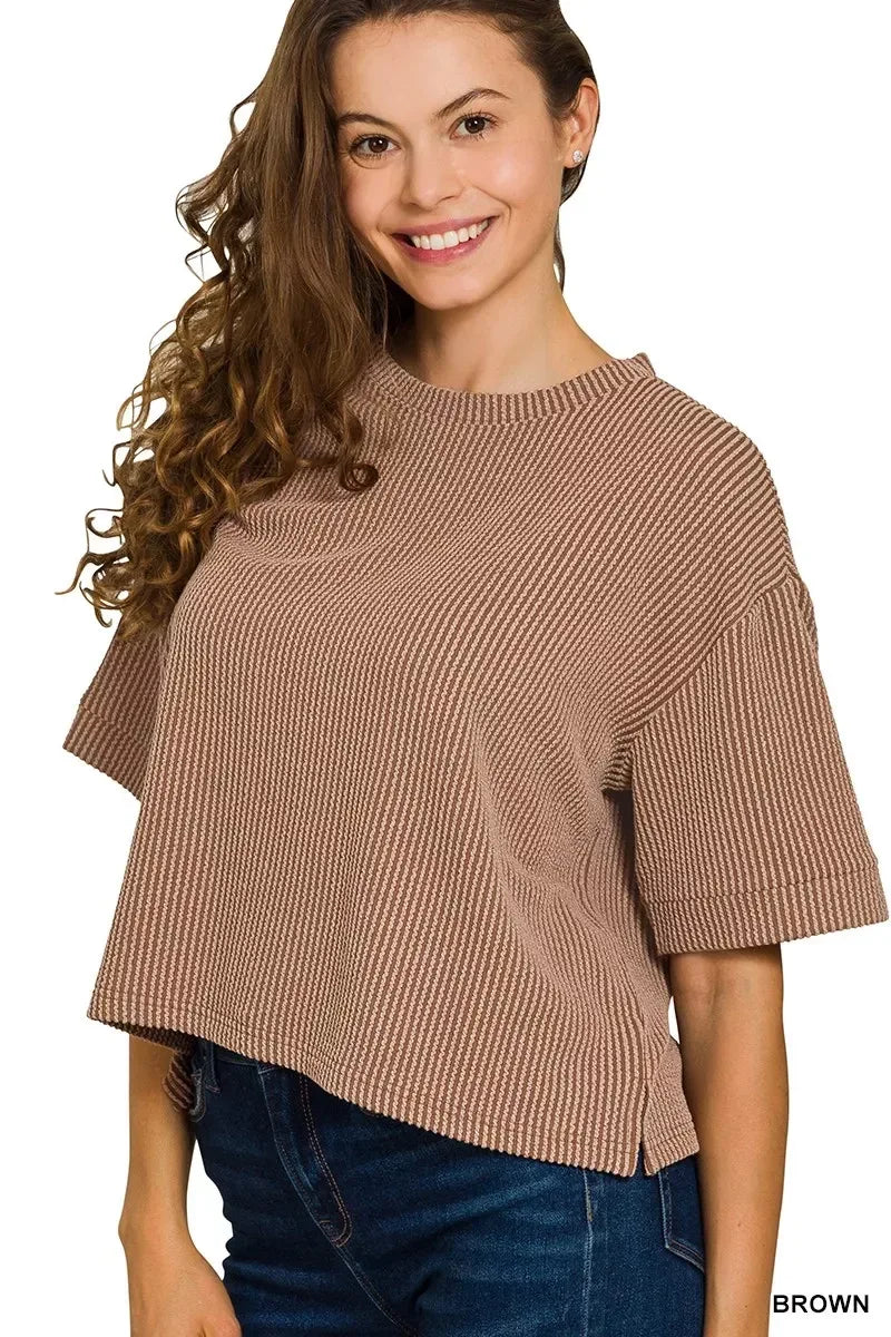 Zenana Raised Rib Short Sleeve Tee & Pants Set - DAVERRI FASHIONS