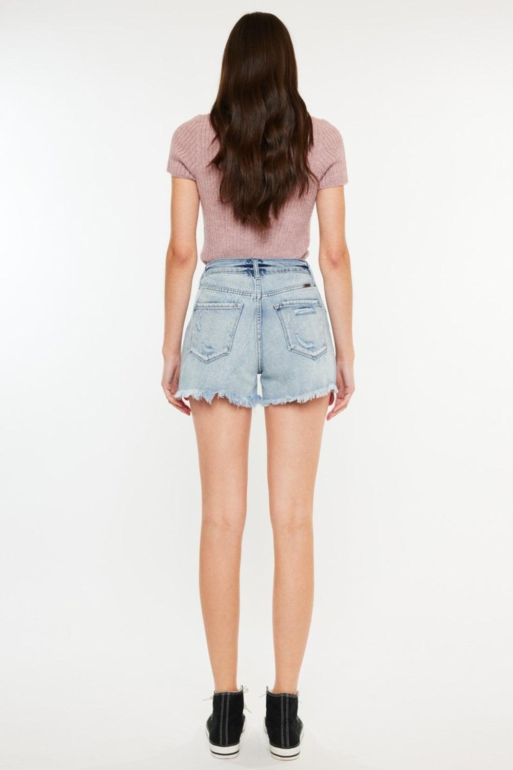 Kancan Distressed High Waist Denim Shorts with Pockets | Denim Shorts Daverri Fashions