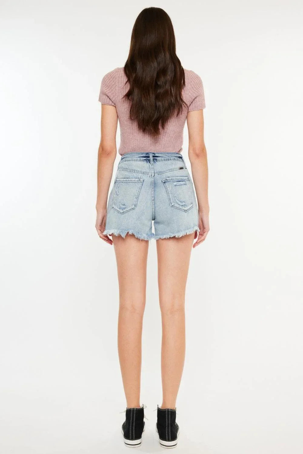 Kancan Distressed High Waist Denim Shorts with Pockets - DAVERRI FASHIONS