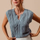 SO ME Notched Neck Cable Knit Sweater Vest - DAVERRI FASHIONS