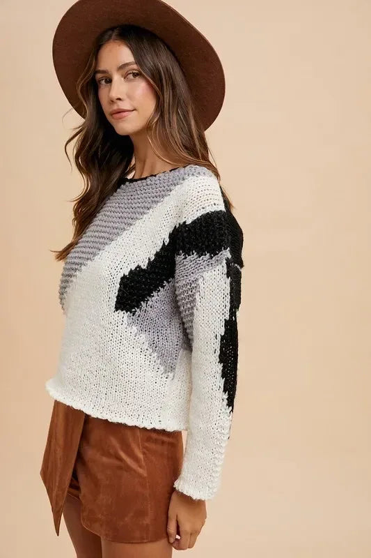 Annie Wear Color Block Drop Shoulder Sweater - DAVERRI FASHIONS