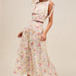 SO ME Floral Printed Woven Shoulder Bow Tie Top and Skirt Set Outfit Sets