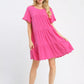 Vibrant pink Umgee linen tiered babydoll dress with ruffle sleeves