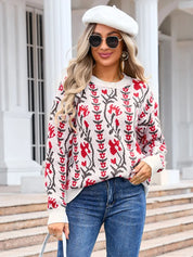 Angel Wings Flower Round Neck Long Sleeve Sweater | Sweaters Daverri Fashions