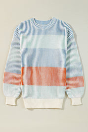 Colorblock Textured Knit Bubble Sleeve Sweater | Sweaters Daverri Fashions