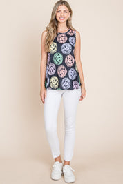 BOMBOM Round Neck Smiley Face Tank | Daverri Fashions