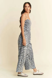 Davi & Dani Leopard Spaghetti Straps Wide Leg Jumpsuit | Jumpsuits Daverri Fashions