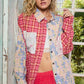 POL Patchwork Plaid Button-Up Shirt with Contrast Pockets Shirts