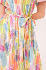 Lime 'N' Chili Watercolor Print Tie Front Midi Dress | Daverri Fashions