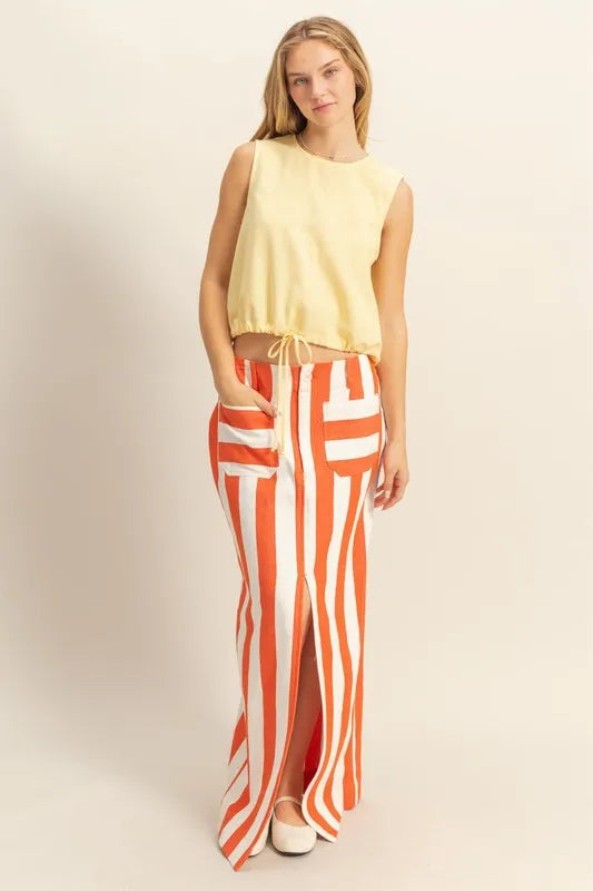 HYFVE Striped Pocket Detail Maxi Skirt TOMATO CREAM