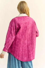 Davi & Dani Curved Hem Diamond Quilted Button Up Denim Shacket | Shackets Daverri Fashions