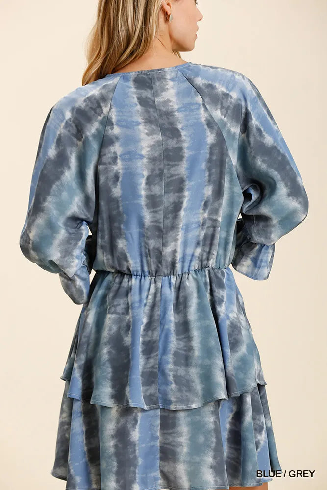 Umgee Tie Dye Ruffled Layered Dress with Elastic Waistband Mini Dresses