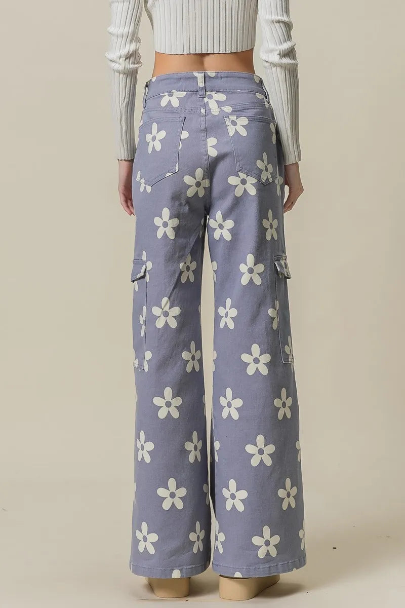 BiBi Flower Printed Side Pocket Wide Pants | Daverri Fashions