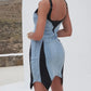 Contrast Adjustable Strap Denim Dress - DAVERRI FASHIONS