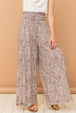 And The Why Printed Smocked Waist Slit Wide Leg Pants - DAVERRI FASHIONS