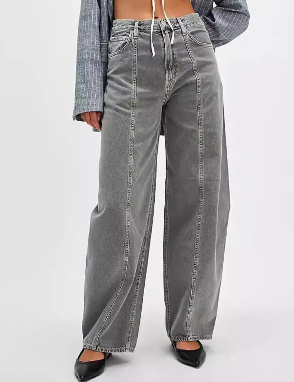 Dark Gray Wide Leg Jeans with Pockets | Jeans Daverri Fashions