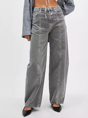 Dark Gray Wide Leg Jeans with Pockets | Jeans Daverri Fashions