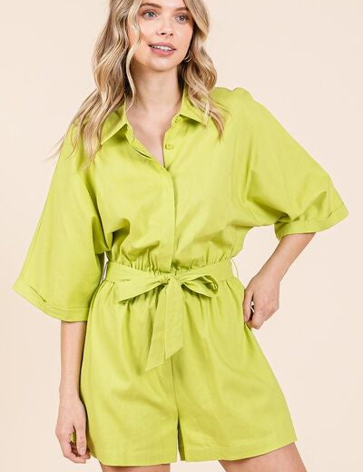 Mittoshop Tie Waist Half Sleeve Romper Lime Rompers