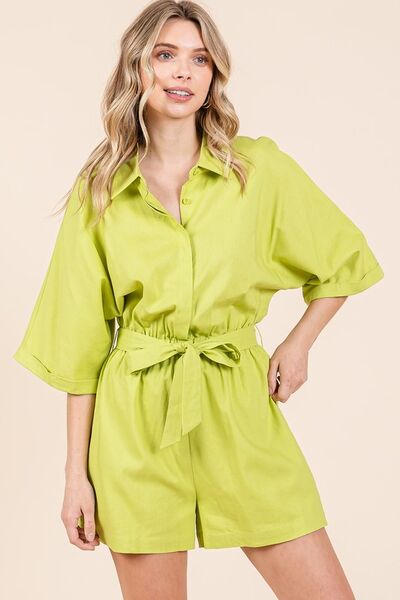 Mittoshop Tie Waist Half Sleeve Romper Lime Rompers