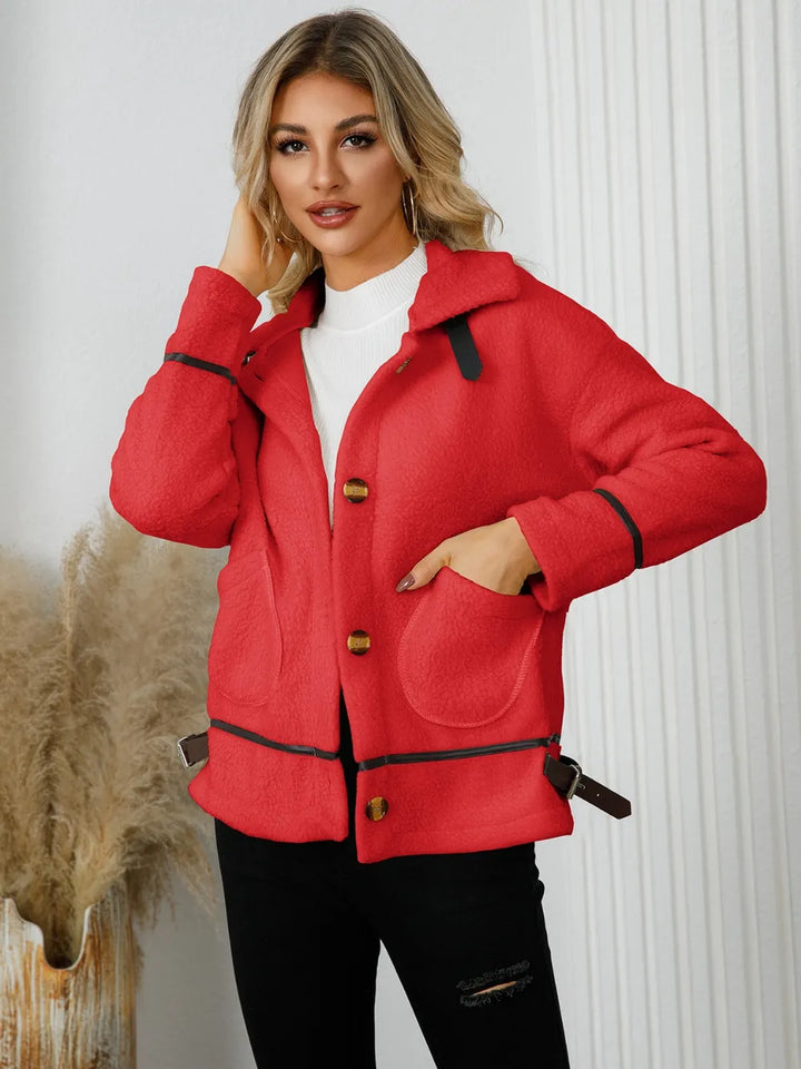Pocketed Button Down Collared Neck Jacket | Jackets Daverri Fashions