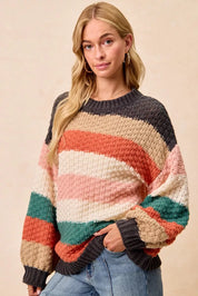 BiBi Stripes Color Block Chunky Sweater | Sweaters Daverri Fashions