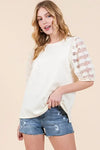 Lime 'N' Chili Full Size Lace Puff Sleeve Round Neck Top Plus Size - DAVERRI FASHIONS