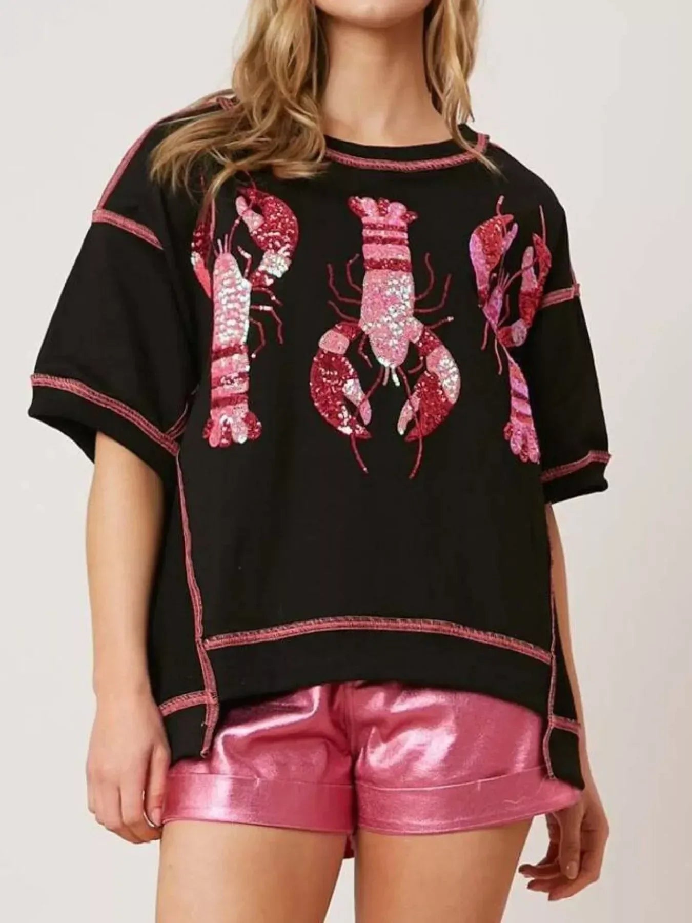 Sequin Lobster Half Sleeve T-Shirt - DAVERRI FASHIONS