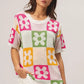 BiBi Flower Checker Pattern Lightweight Sweater Top - DAVERRI FASHIONS
