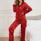 Plaid Button Up Long Sleeve Top and Pants Lounge Set - DAVERRI FASHIONS