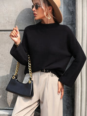 Mock Neck Drop Shoulder Knit Top | Knit Tops Daverri Fashions