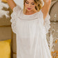 BiBi Ruffled Woven Cotton Top with white lace trim and eyelet detailing