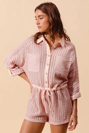 SO ME Textured Knit Button Front Romper | Rompers Daverri Fashions
