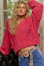 POL Cable-Knit Solid V-Neck Cropped Sweater | Sweaters Daverri Fashions