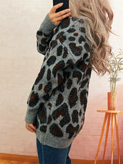 Leopard V-Neck Drop Shoulder Sweater | Sweaters Daverri Fashions
