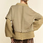 Davi & Dani beige faux layered knit jacket with ribbed collar and crochet cuffs