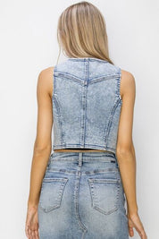 RISEN Button Down Crop Denim Vest