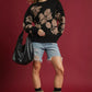 Umgee Floral Long Sleeve Sweater Black - DAVERRI FASHIONS