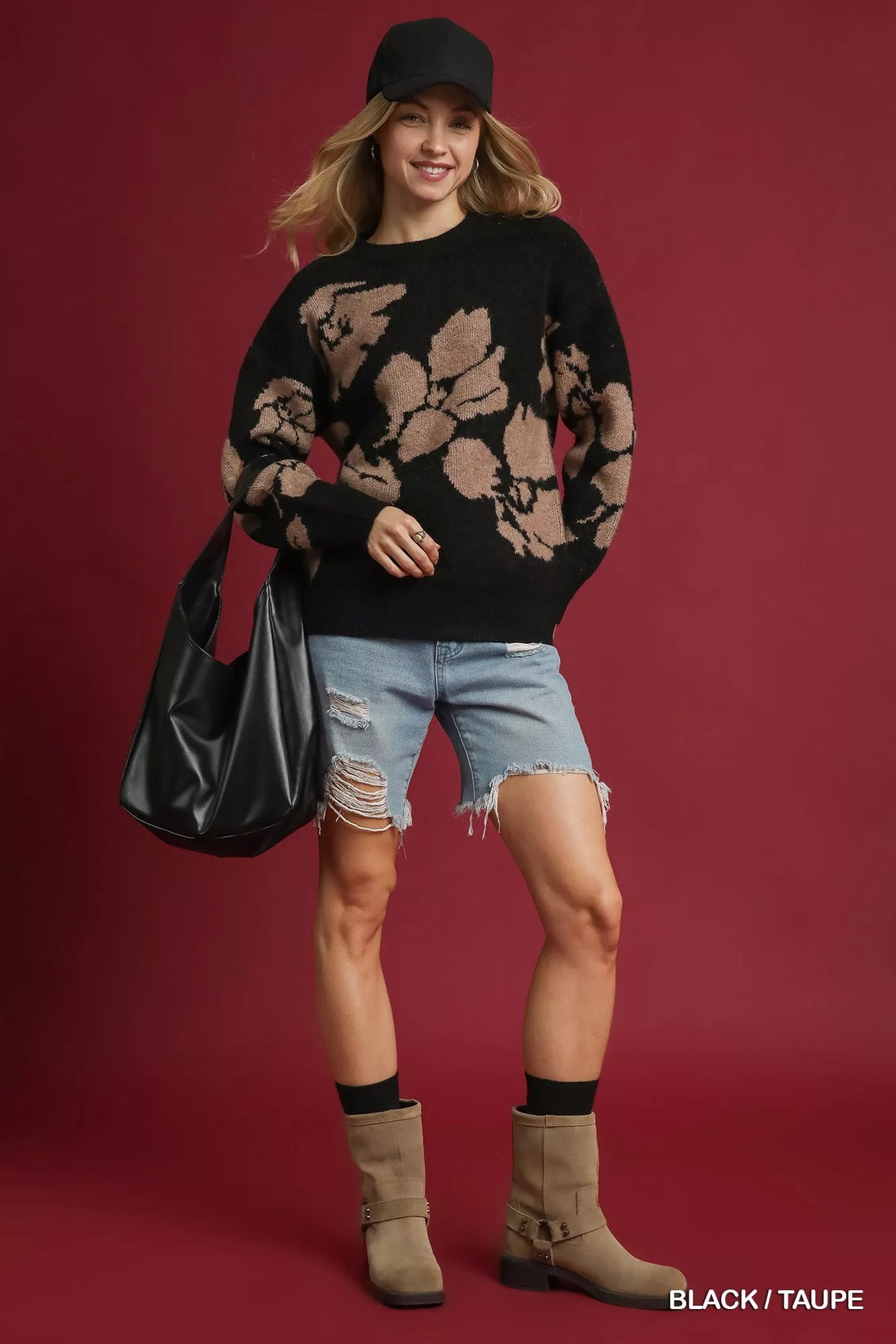 Umgee Floral Long Sleeve Sweater Black | Sweaters Daverri Fashions
