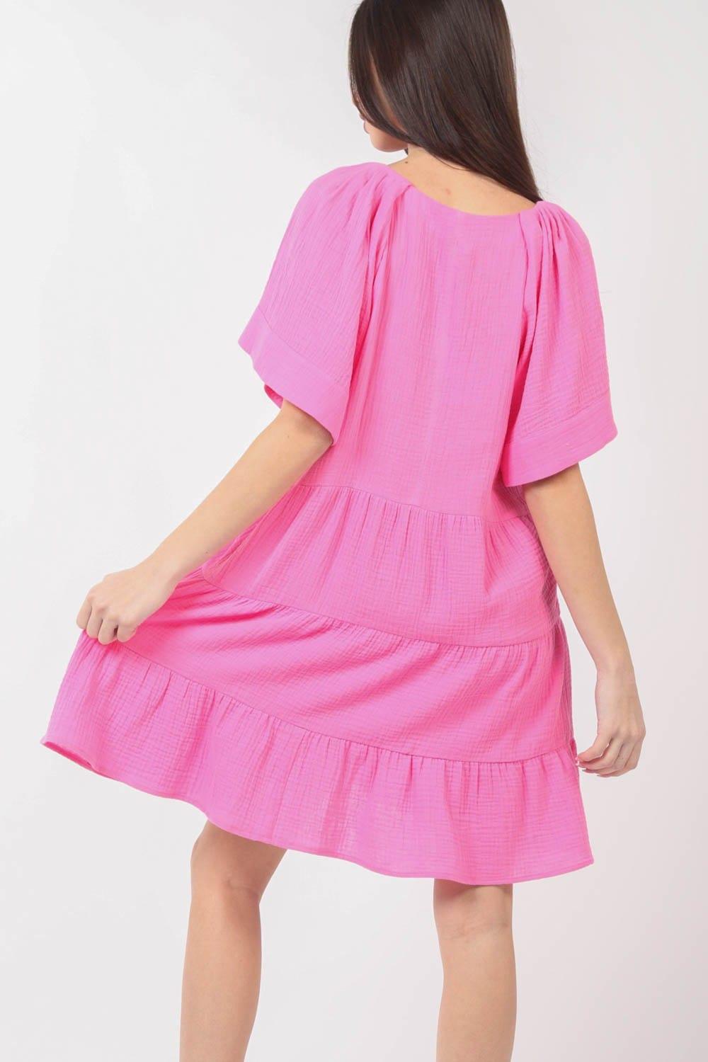 VERY J Texture V-Neck Ruffled Tiered Dress Midi Dresses