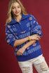 Umgee Floral Patterned Jacquard Quarter-Zip Pullover Sweater Ocean - DAVERRI FASHIONS