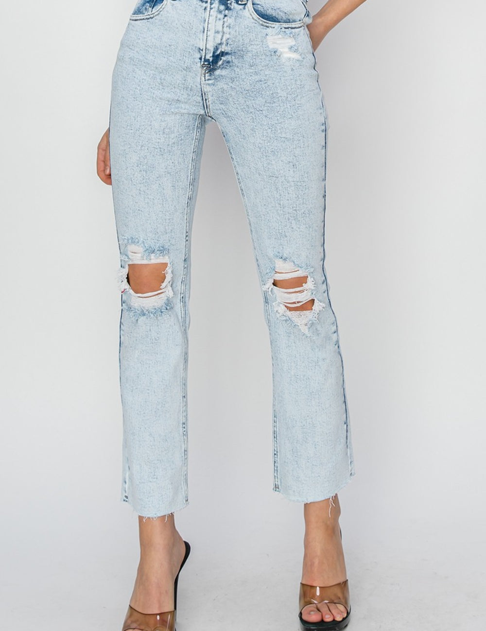 RISEN High Rise Distressed Ankle Jeans Acid Light