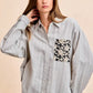 BiBi Flower Jacquard Knit Patch Pocket Stripe Shirt in gray and white