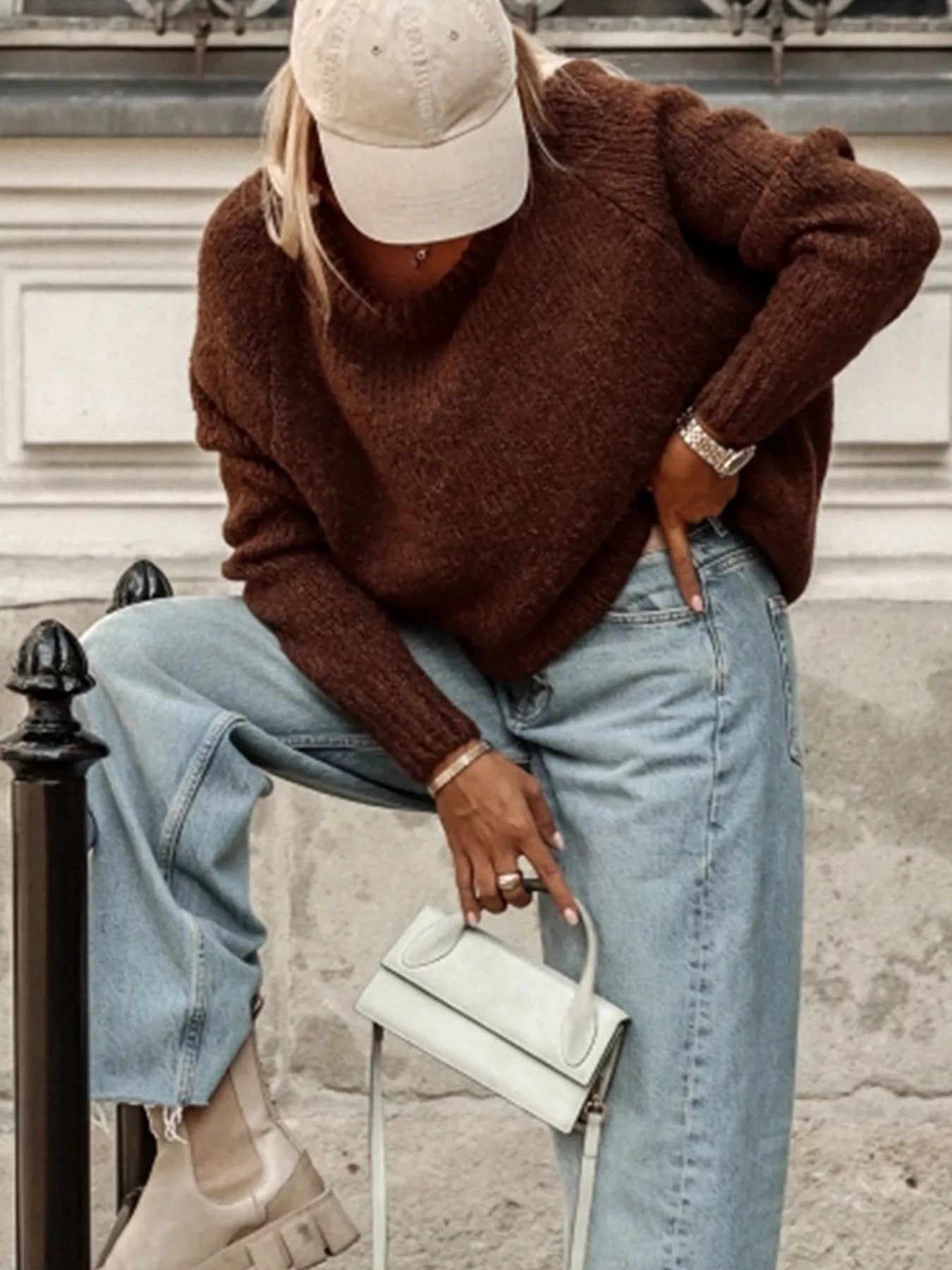 Round Neck Drop Shoulder Sweater | Sweaters Daverri Fashions