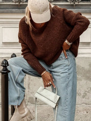 Round Neck Drop Shoulder Sweater | Sweaters Daverri Fashions